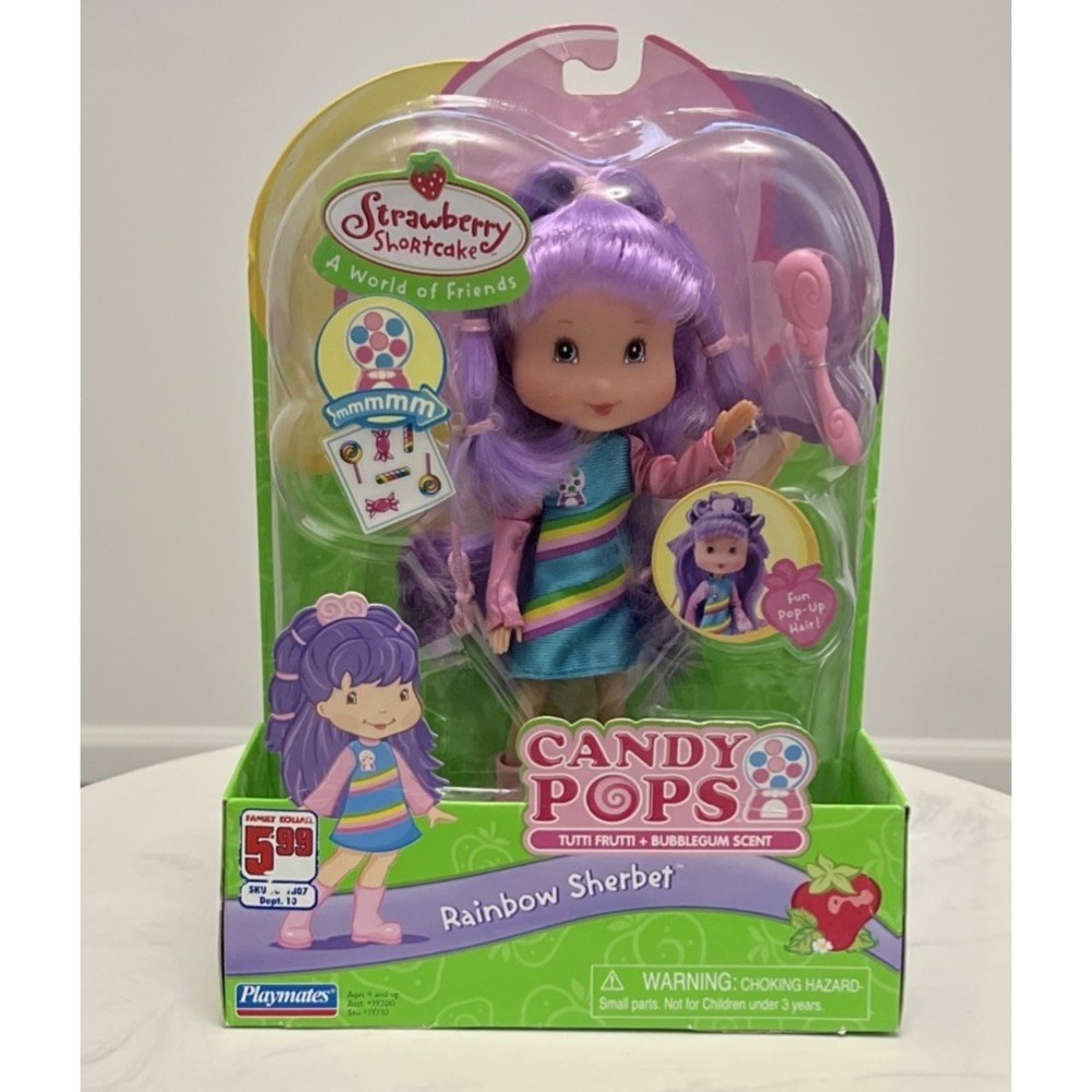Playmates Strawberry Shortcake Candy Pops Rainbow Sherbet Doll NIB 2006